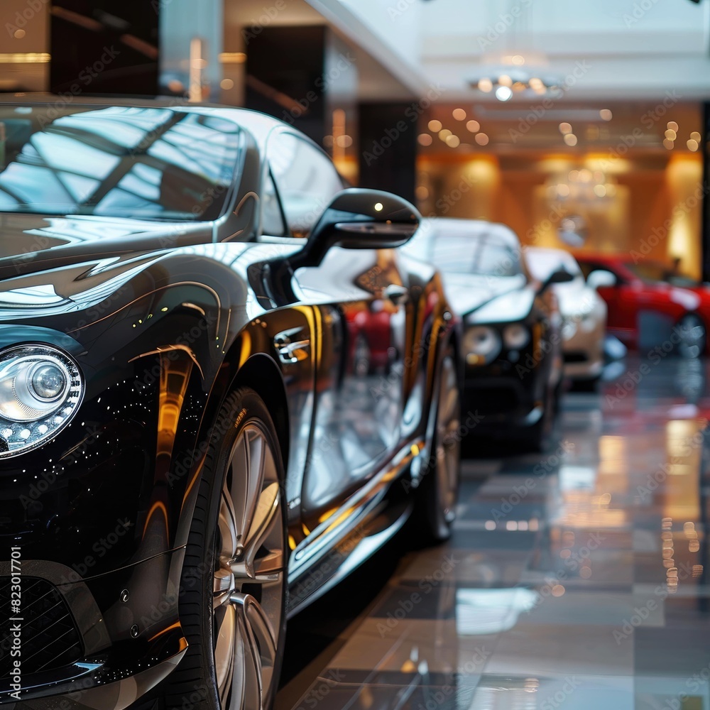 Luxury Cars in Showroom - Elegant Indoor Display at Car Dealership