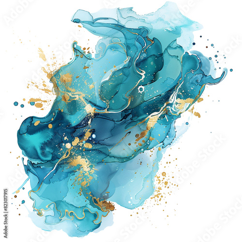 blue watercolor splashes isolated on white background