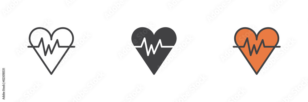 Heart pulse different style icon set Heart pulse different style icon set