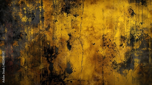 : A tapestry of yellow and black grunge textures interwoven with hints of dark red, evoking the image of an ancient manuscript telling the story of creation and destruction.
