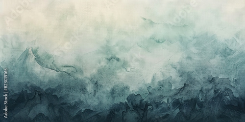 Watercolor paint strokes on wide canvas textured green background decorating art painting illustration, generated ai	