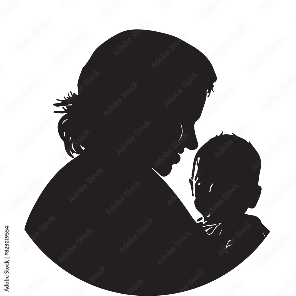Silhouette illustration of a mother holding her child 
