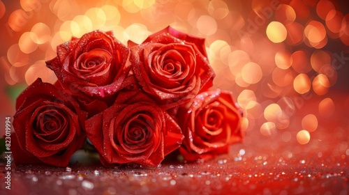A beautiful bouquet of red roses with a sparkling bokeh background, perfect for romantic and festive occasions.