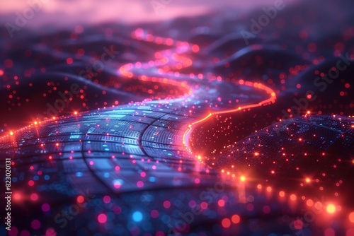 Abstract technology background. As we navigate the digital maze, neon lights serve as our guideposts, leading us towards new frontiers of exploration and discovery. photo
