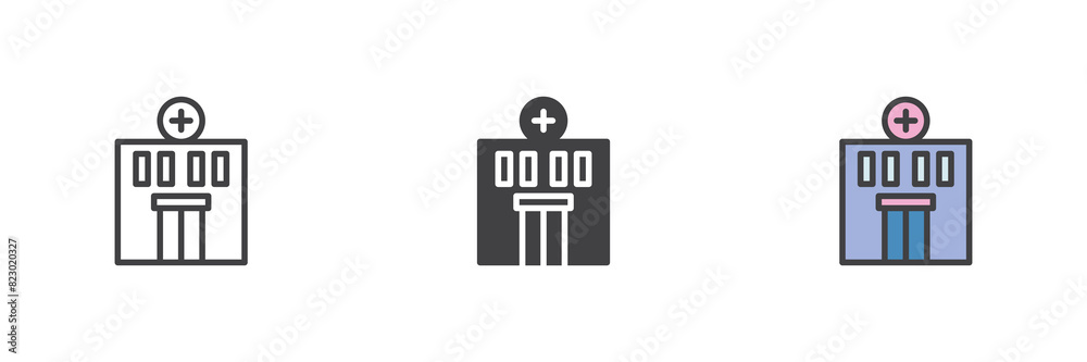 Hospital building different style icon set Hospital building different style icon set