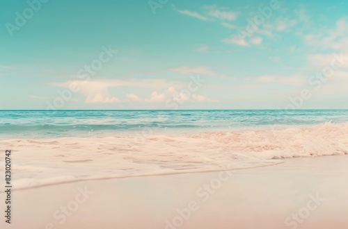 Blurred Beach Background with Sea Waves in Vintage Pastel Tones © MD