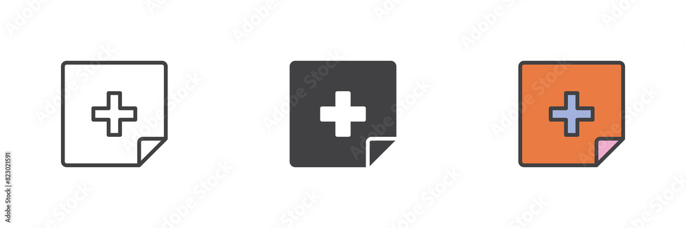 Medical document different style icon set. Medical document different style icon set.