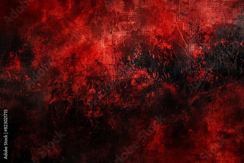 : An abstract high-definition image of deep red and black grunge textures blending seamlessly, resembling the aftermath of a violent storm or disaster.