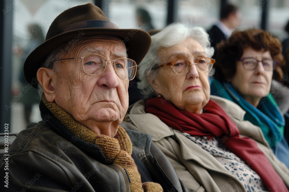 Portrait of an elderly couple in the city center. Selective focus. Portrait of an elderly couple in the city center. Selective focus.