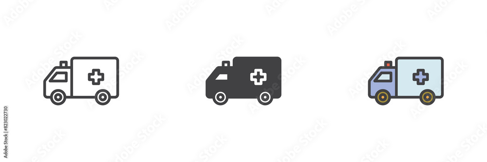 Ambulance truck different style icon set