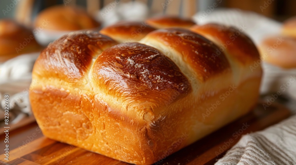 A close-up photo of a freshly baked loaf of bread, with a golden crust and soft, fluffy interior. A close-up photo of a freshly baked loaf of bread, with a golden crust and soft, fluffy interior.