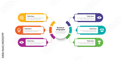 Infographic design 6 steps point or option with icons. Infographic business concept Can be used for info graphics, flow charts, presentations, web sites, banners.
