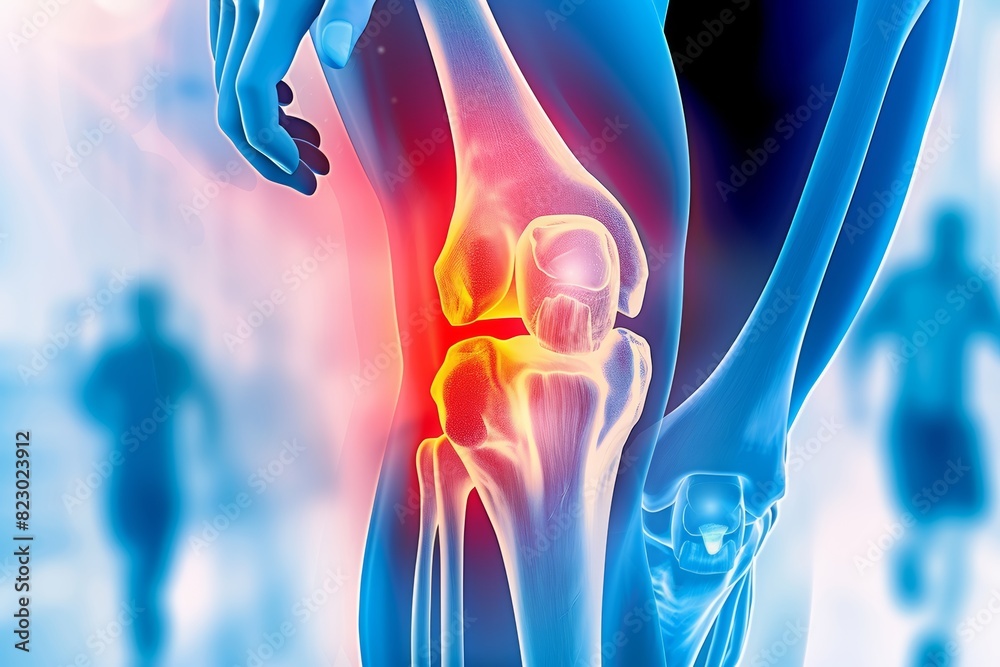 An X-ray illustration showing knee pain and inflammation in the joint ...