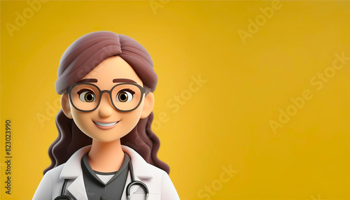 a doctor avatar cartoon character with glasses and appron 
 photo