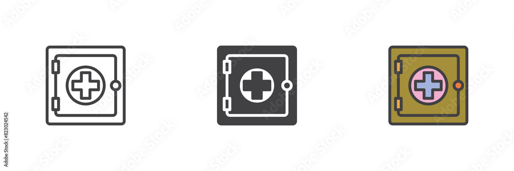 Emergency kit different style icon set Emergency kit different style icon set