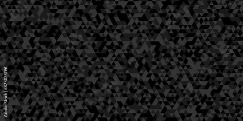 Black and gray square triangle tiles pattern mosaic background. Modern seamless geometric dark black low poly pattern background with lines Geometric print composed of triangles.