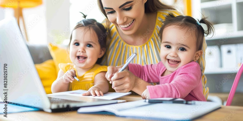 Fototapeta premium Happy Baby Learning with Mother: A Joyful Family Scene of Bonding and Education at Home, Showcasing Nurturing Parenting and Early Childhood Development, Generative AI