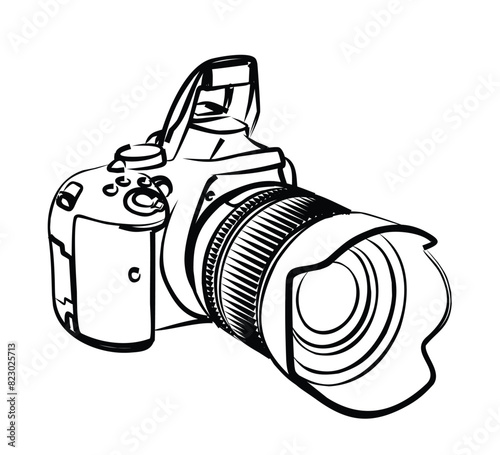 The sketch of a professional SLR camera.