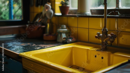 Enamel-coated cast iron sink in a modern kitchen, close-up detail showing scratch resistance, isolated background, studio lighting for advertising