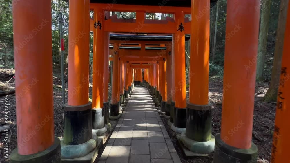 Walking forward through orange gates of Fushimi Inari Taisha Walking forward through orange gates of Fushimi Inari Taisha