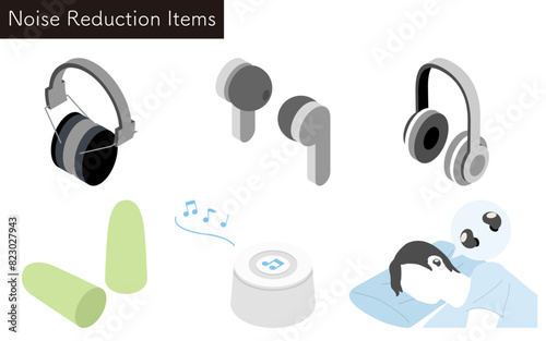 Illustrated set of user-friendly noise-reducing products