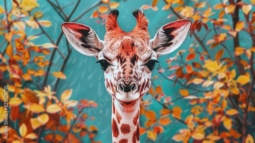 Whimsical Giraffe Portrait with Autumnal Background