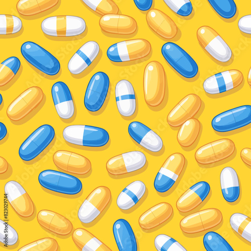 a lot of pills on a yellow background