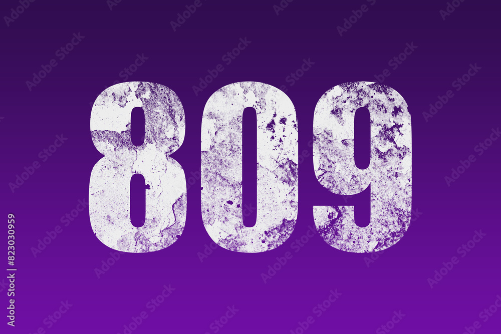 flat white grunge number of 809 on purple background.