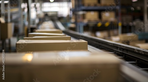 Wallpaper Mural Cardboard boxes on conveyor belt in warehouse closeup Torontodigital.ca