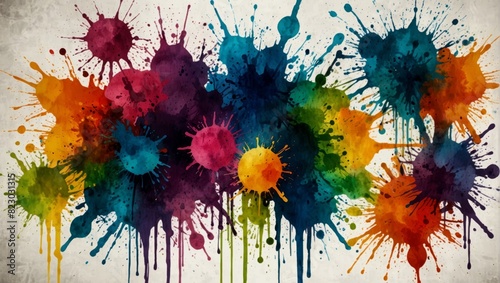Big collection of Bright grunge splashes. Watercolor illustration