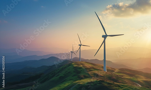 a group of wind turbines on a hill with Albany Wind Farm in the background