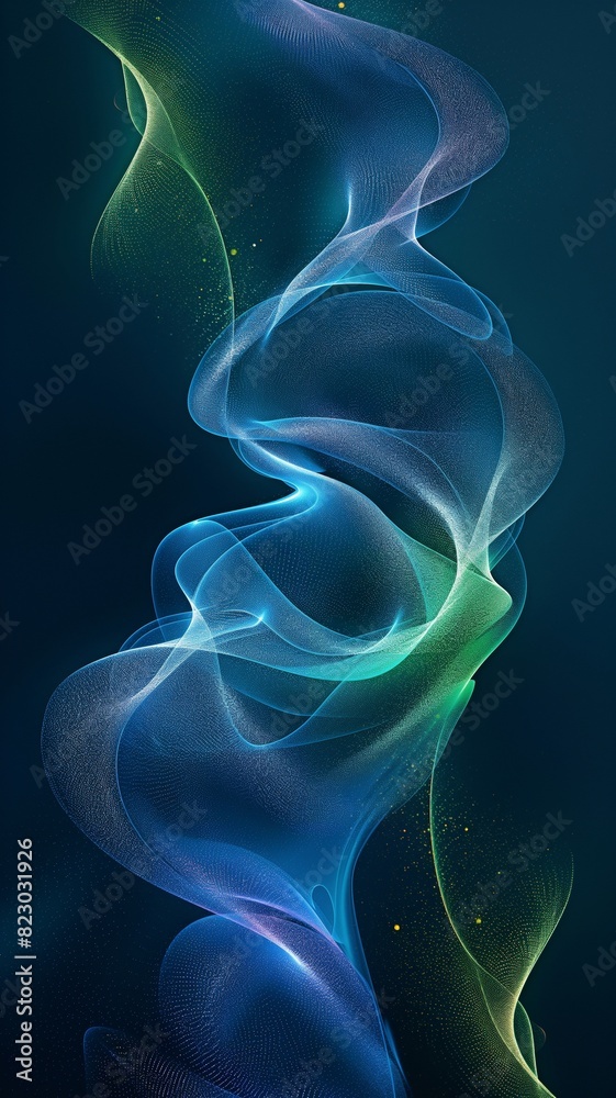 Dynamic blue-green wave lines separated on a black background for concept Dynamic blue-green wave lines separated on a black background for concept