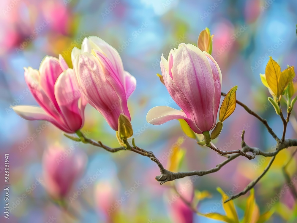 Obraz premium Vibrant magnolia flowers in bloom