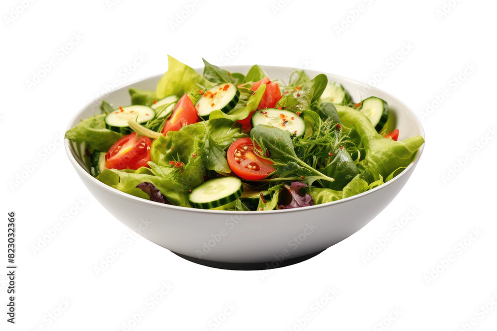 A Verdant Oasis: A White Bowl Overflowing With Crisp Green Salad on Transparent PNG Background. A Verdant Oasis: A White Bowl Overflowing With Crisp Green Salad on Transparent PNG Background.