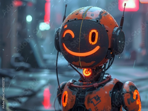 A happy robot winks at you. photo