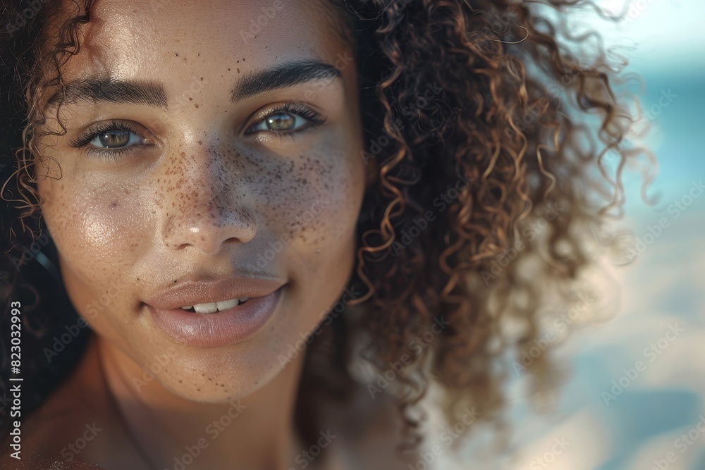 Captivating curly-haired woman with freckles Captivating curly-haired woman with freckles
