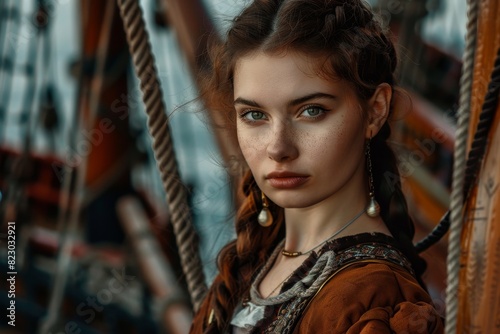 Alluring woman with braided hair in vintage clothing
