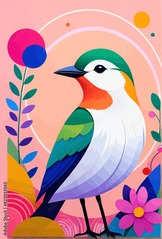 Naklejka premium a painting of a colorful bird on a pink background