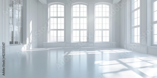 Empty white room with large window and soft light from the side, 