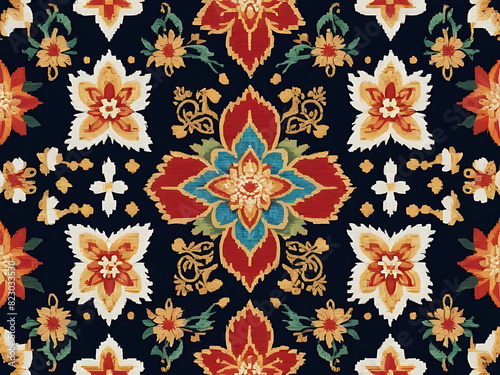 Seamless colorful background with flowers Abstract graphic lines Luxurious patterned fabric  vintage style.