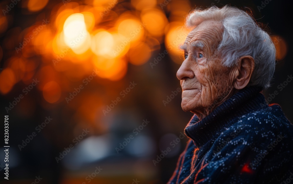 An elderly man is standing and looking off into the distance An elderly man is standing and looking off into the distance