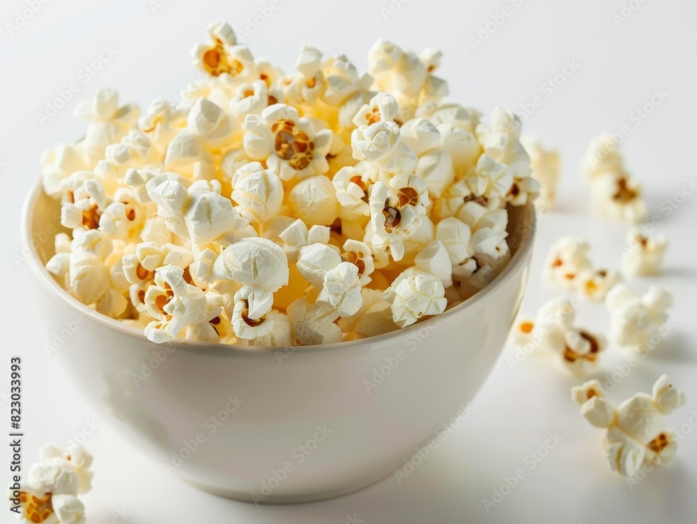 Delicious popcorn in a white bowl Delicious popcorn in a white bowl