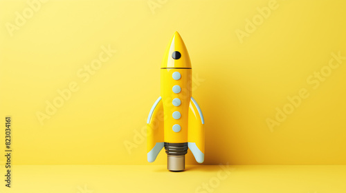 a yellow rocket toy on a yellow background