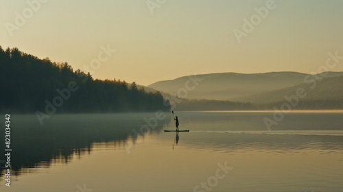 a person on a paddle board on a lake