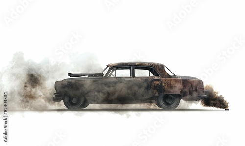 Old car emitting black smoke highlighting environmental issues