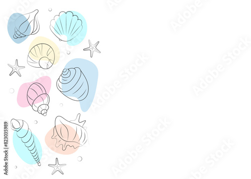 Background with seashells. Marine life design elements collection. Summer banner, poster, flyer im boho style. 