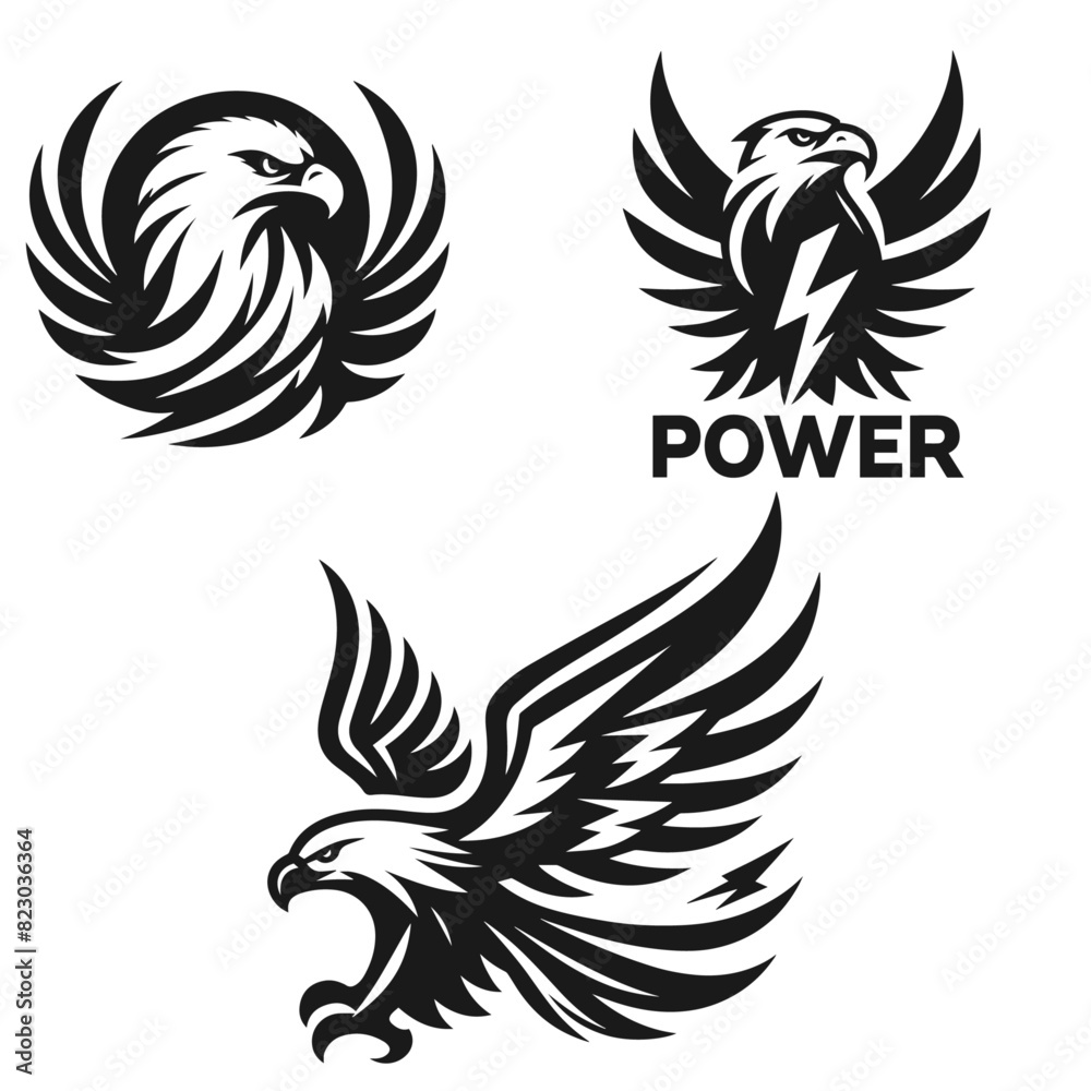 Obraz premium Highly detailed your Eagle logo set silhoette vector illustration isolated on white background