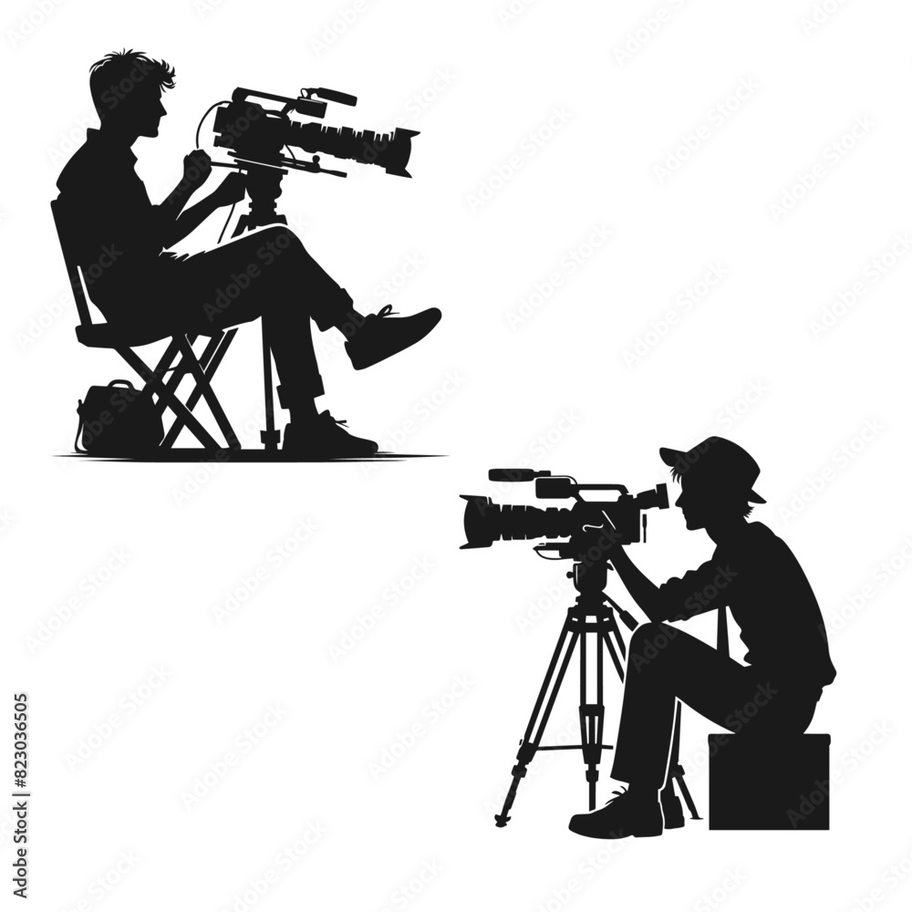 Highly detailed Cameraman set silhoette vector illustration isolated on white background