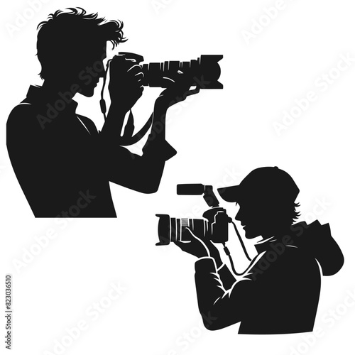 Highly detailed Cameraman set silhoette vector illustration isolated on white background