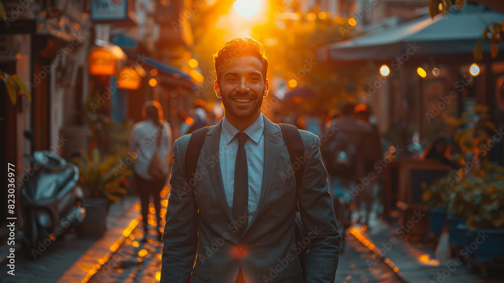 a indian cheerfull man with clean shave going to office with energetic and cheerful feelings,generative ai a indian cheerfull man with clean shave going to office with energetic and cheerful feelings,generative ai